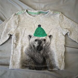 Carter's Gray Knit Long-Sleeve Bear Tee with Green Hat